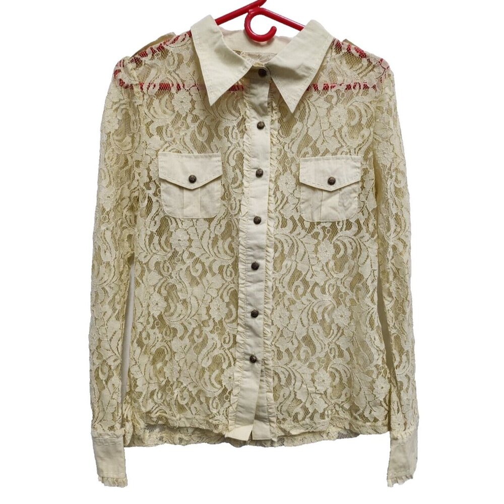 Anthropologie Ivory Lace Button-Down Shirt